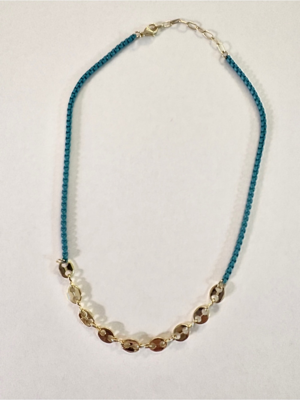 Marlyn Schiff brass & turquoise necklace